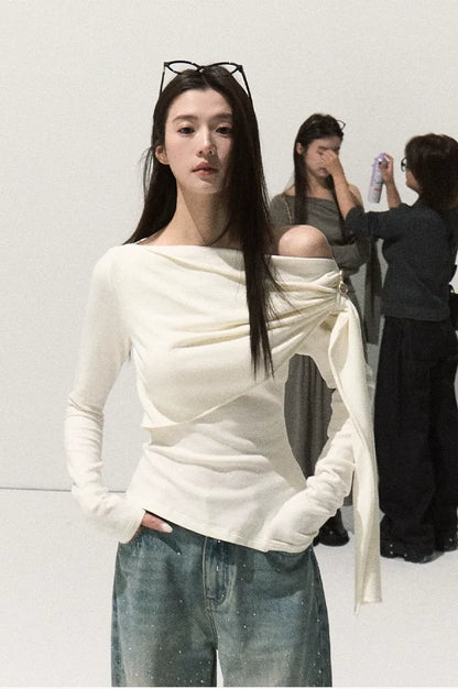 Draped Slim Knit Top