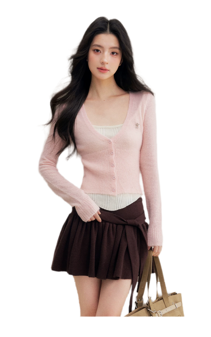 Brushed Contrast V-Neck Sweater