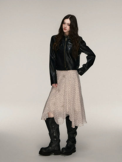 Vintage Stand-Collar Leather Jacket