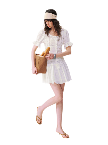 Eyelet Embroidered Top &amp; Skirt Set