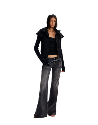 Chaqueta de lana con cuello de chal y patchwork