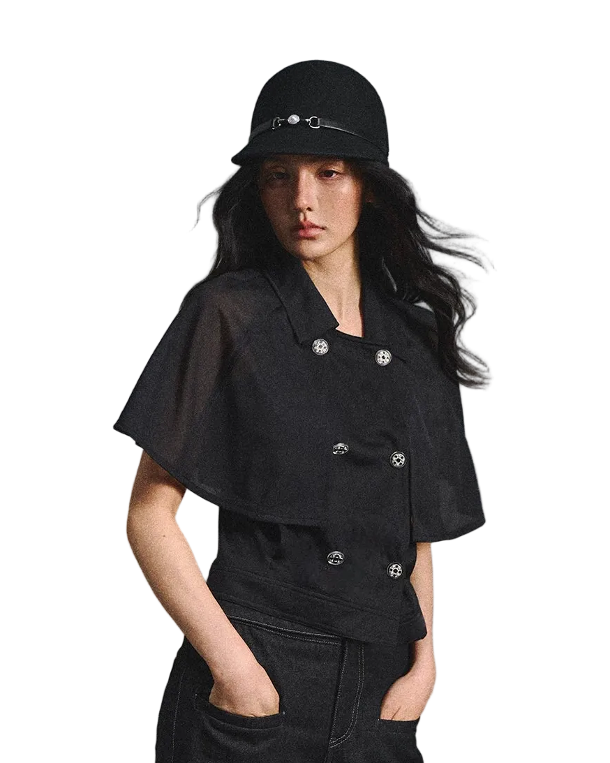 Detachable Cape Chiffon Blouse with Lace Detail