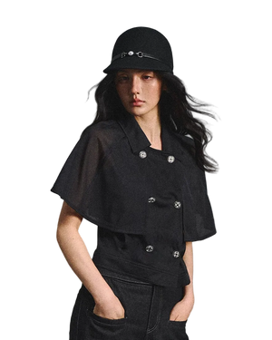 Detachable Cape Chiffon Blouse with Lace Detail