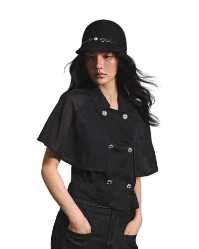 Detachable Cape Chiffon Blouse with Lace Detail