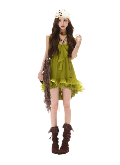 Ruffled Halter Chiffon Dress