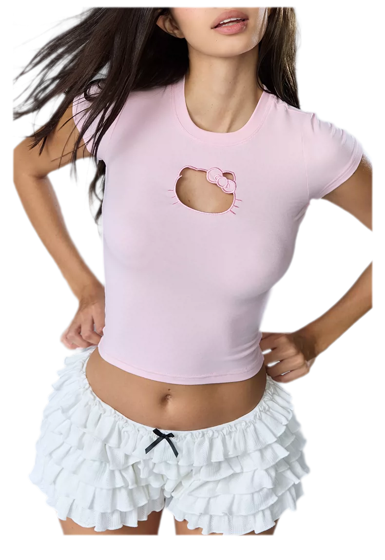 Kitty Keyhole Cropped Tee