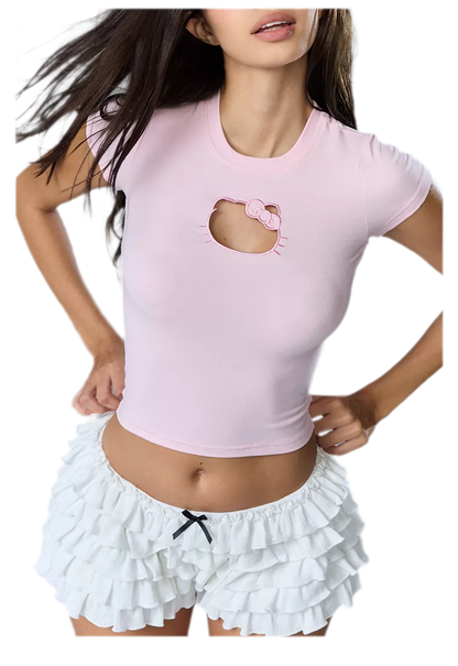 Kitty Keyhole Cropped Tee