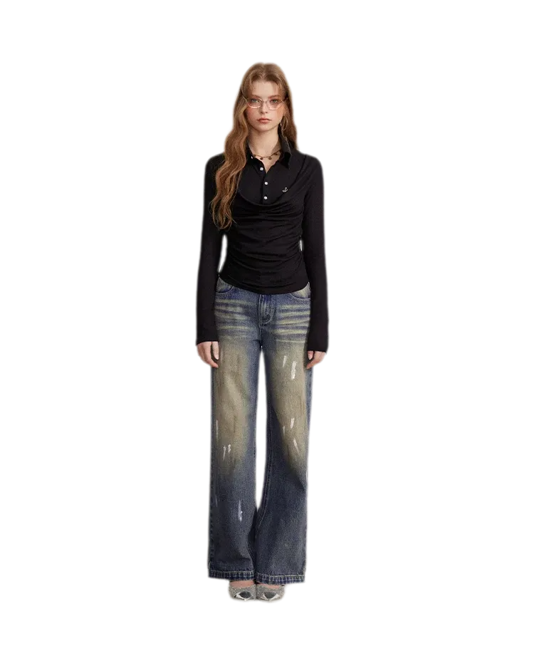 Ruched Layered Polo Top