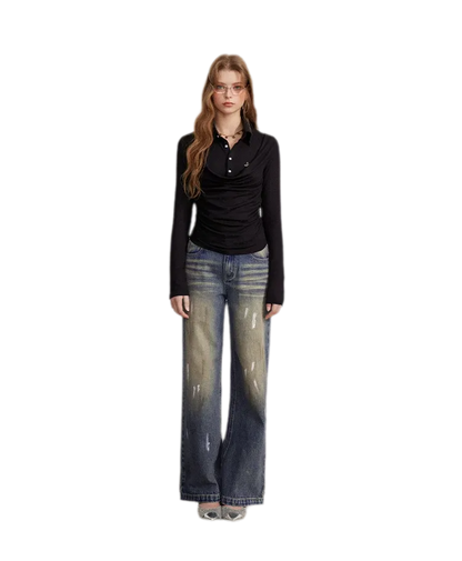 Ruched Layered Polo Top