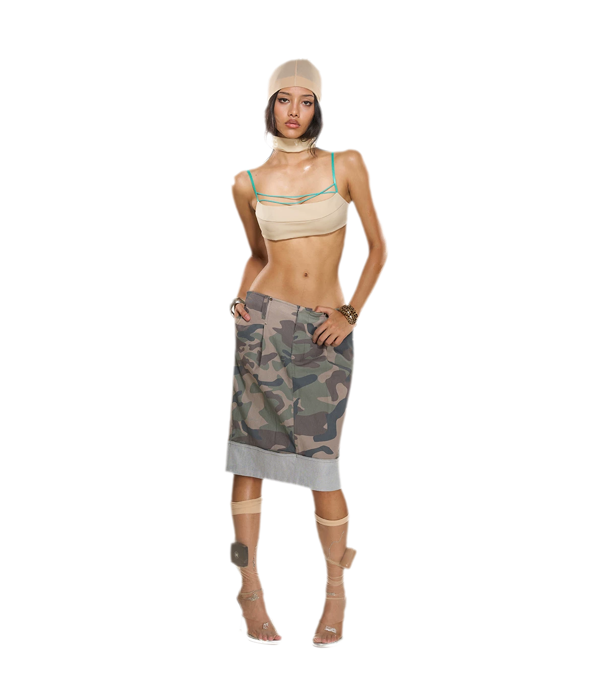 Washed Camouflage Pleated Skirt