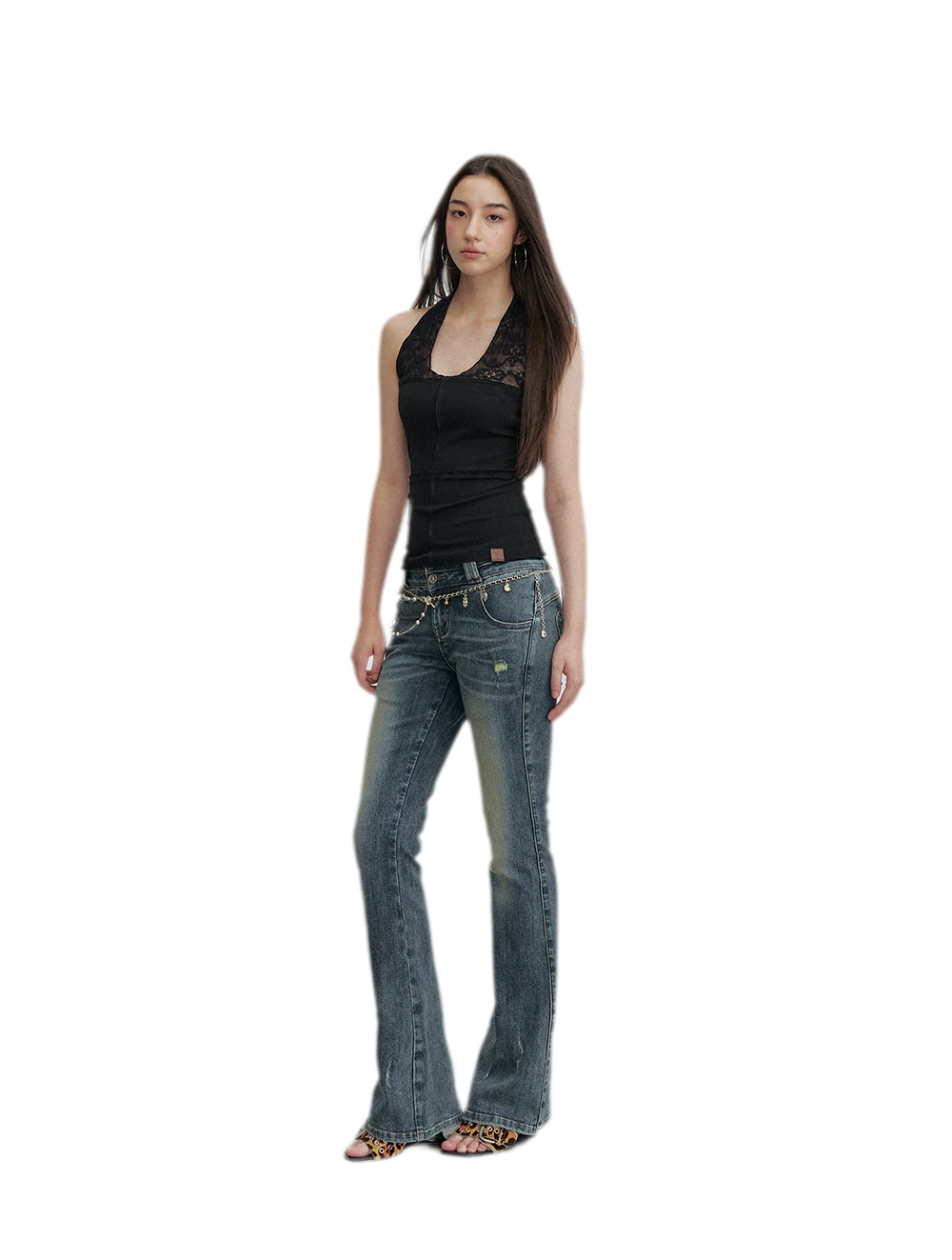 Washed Whisker Flared Jeans