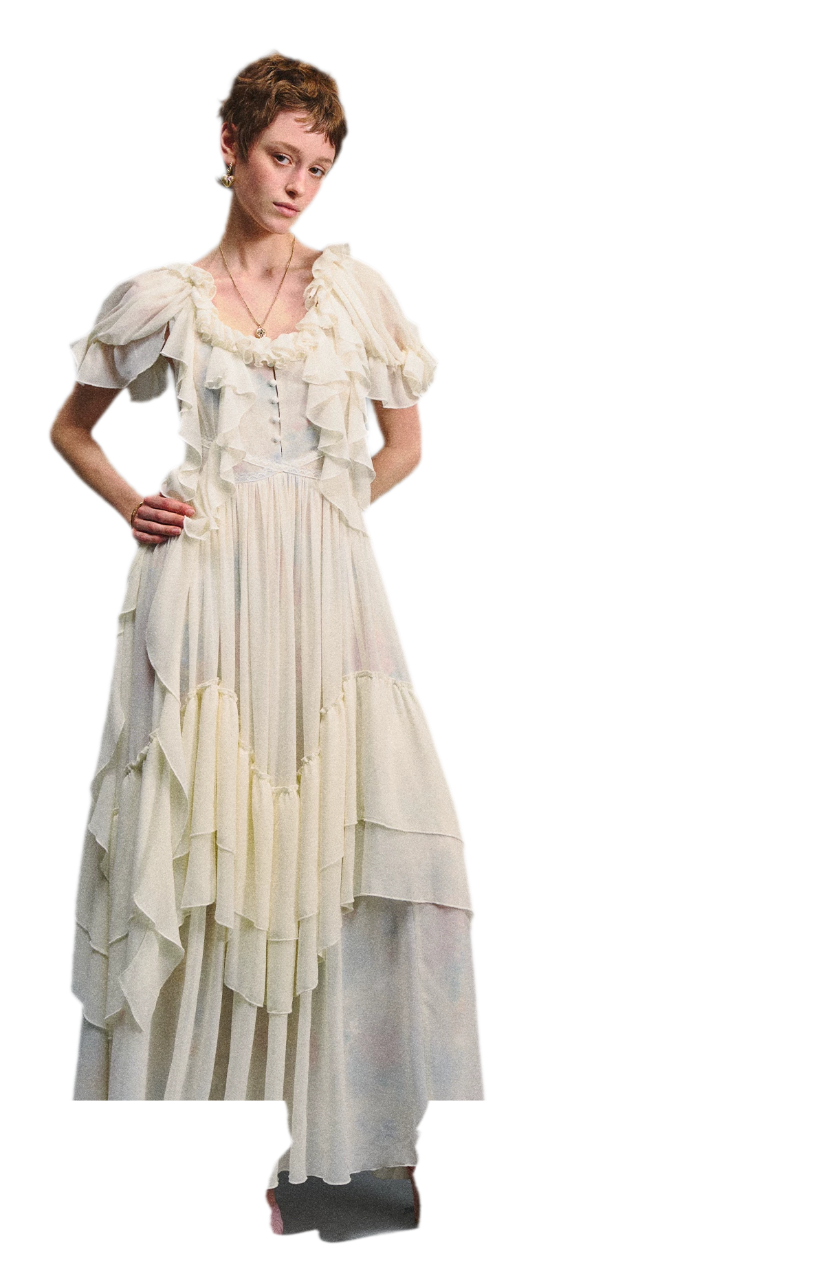 Ruffled Lace Chiffon Dress