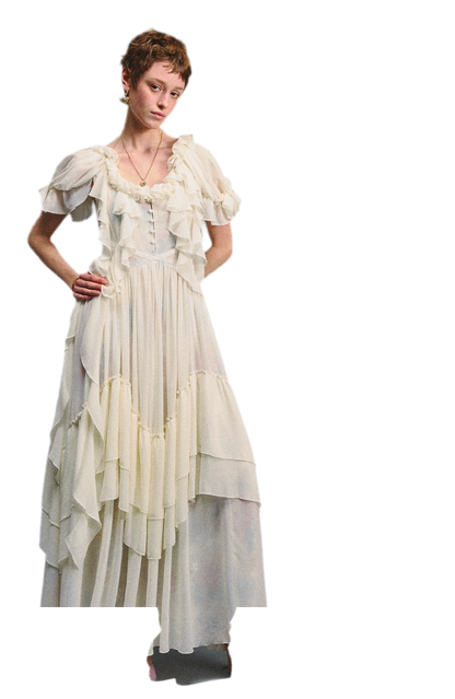 Ruffled Lace Chiffon Dress
