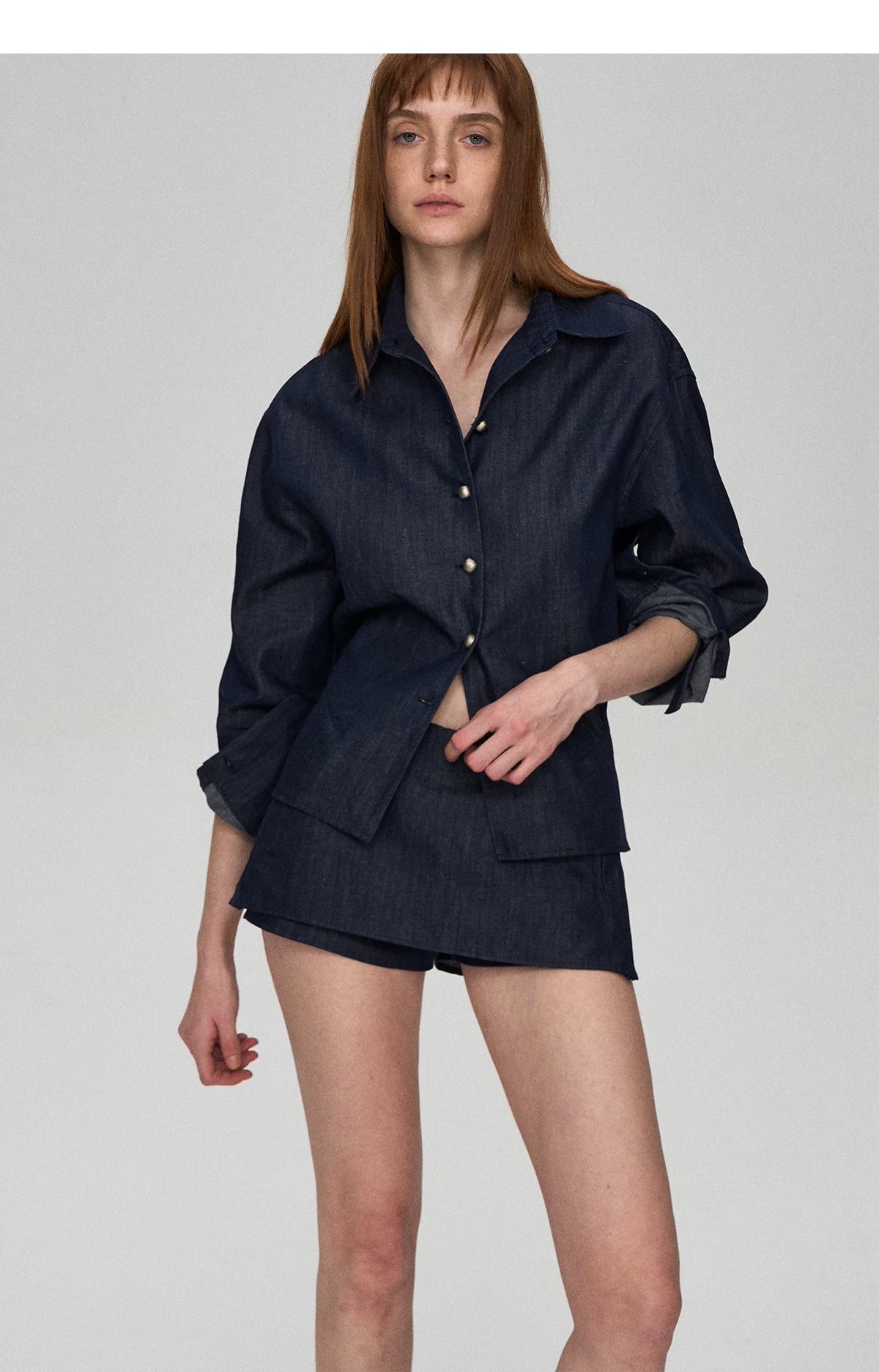 Tencel Linen Denim Shirt &amp; Low-Waist Skirt