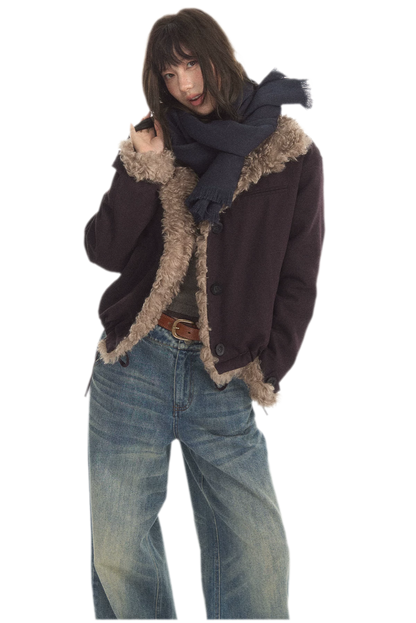 Plush Contrast Cropped Jacket