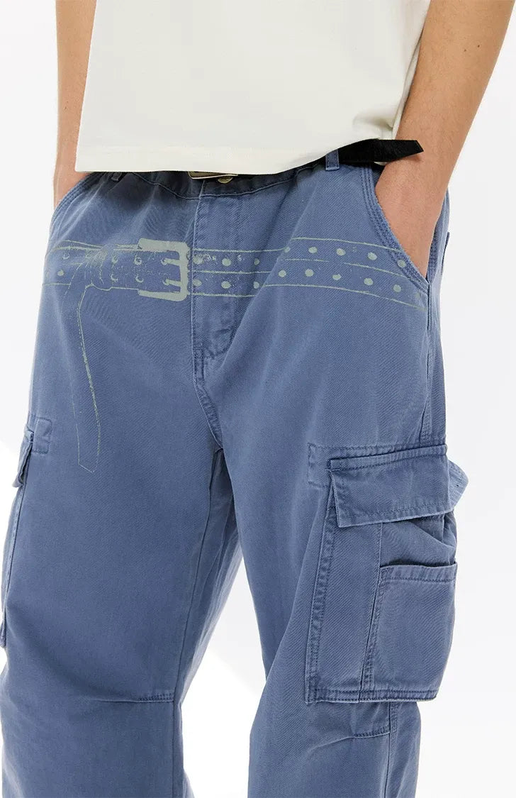 Washed Distressed Wide-Leg Cargo Pants