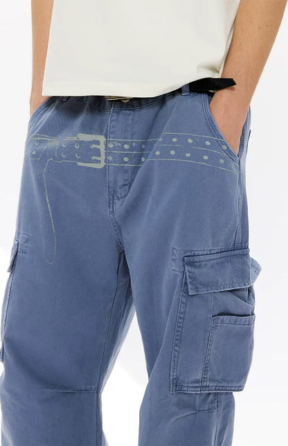 Washed Distressed Wide-Leg Cargo Pants