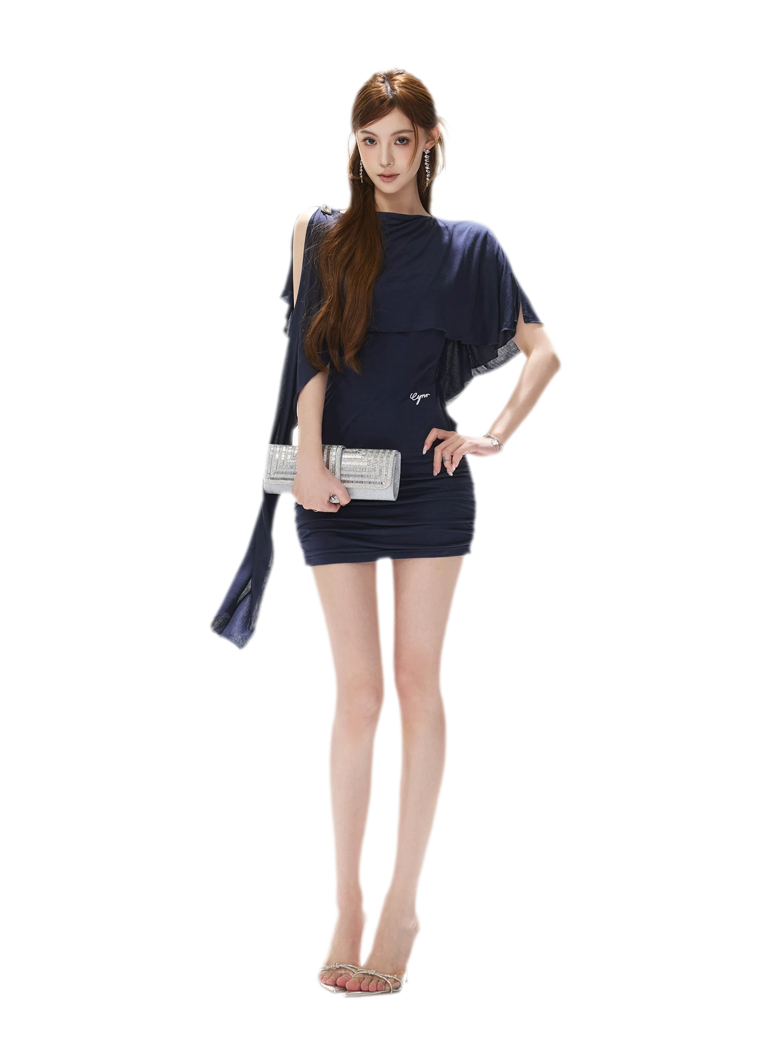 Cape One-Shoulder Dress