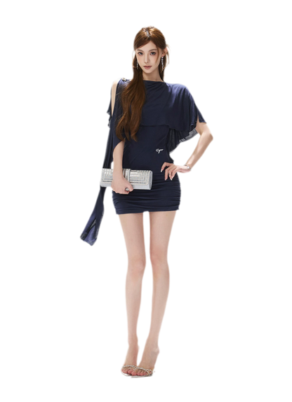 Cape One-Shoulder Dress