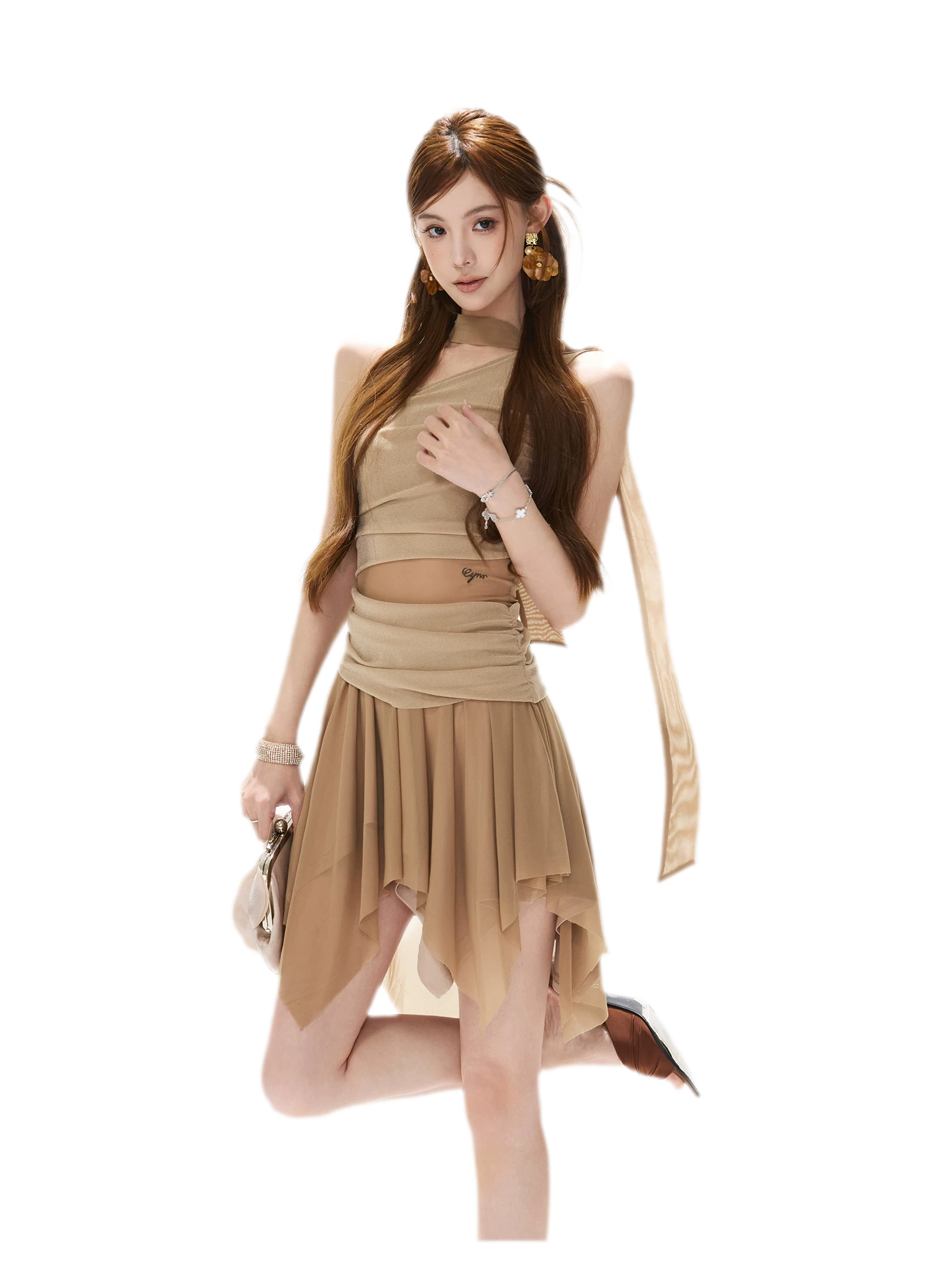 Mesh Drape Mini Dress
