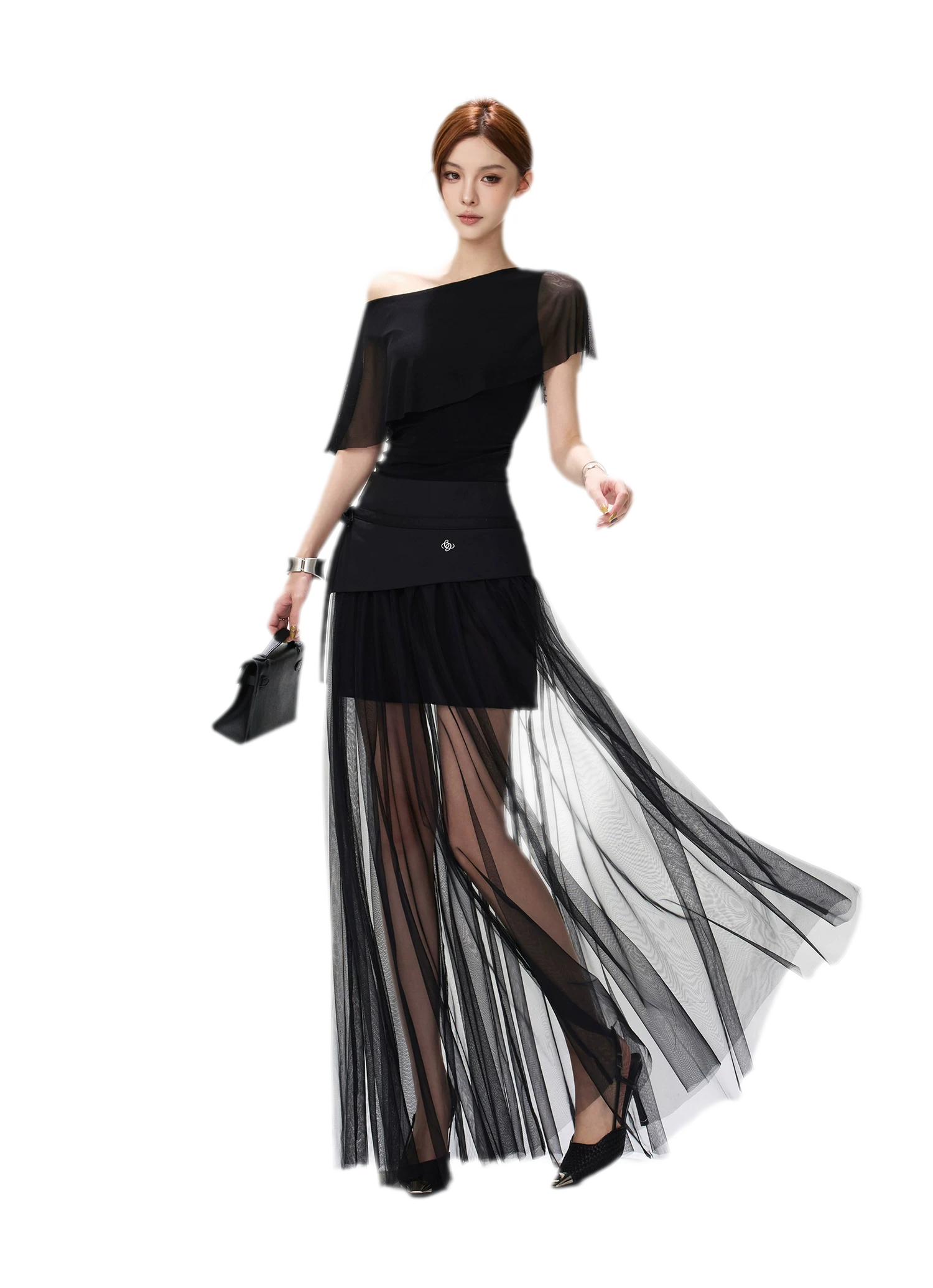 Sheer Layered Asymmetrical Maxi Skirt