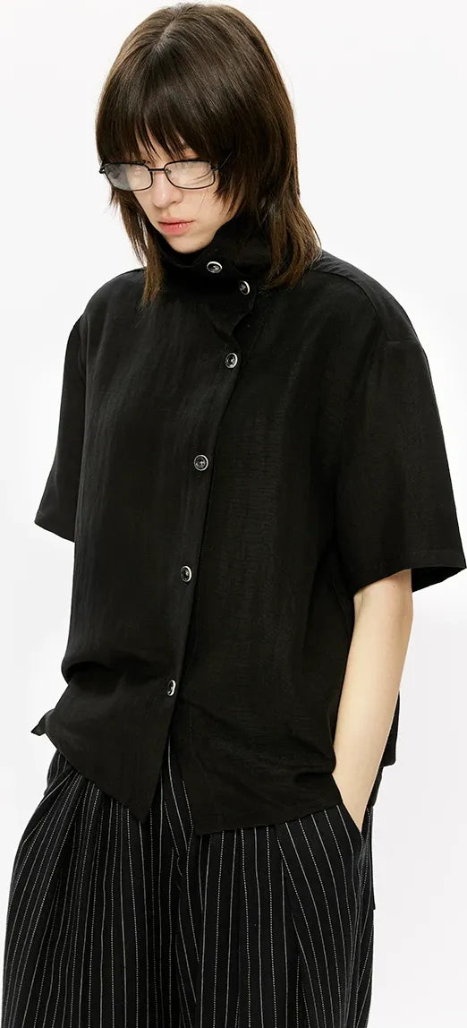 Lyocell Linen Stand Collar Shirt