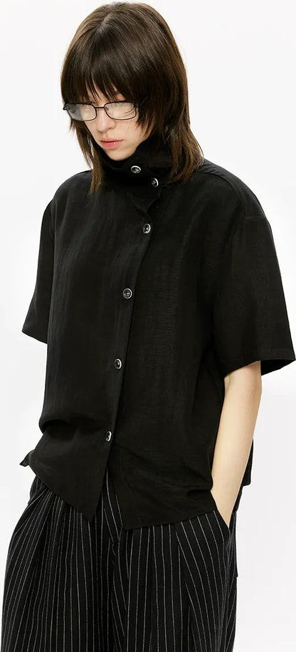Lyocell Linen Stand Collar Shirt