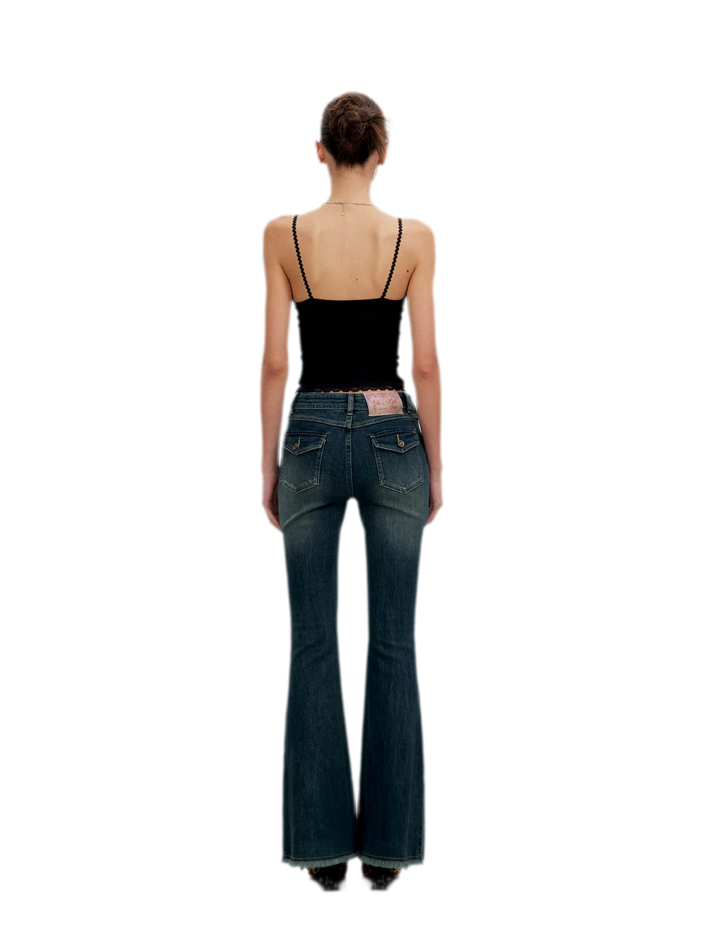 Washed Panel Flare Jeans