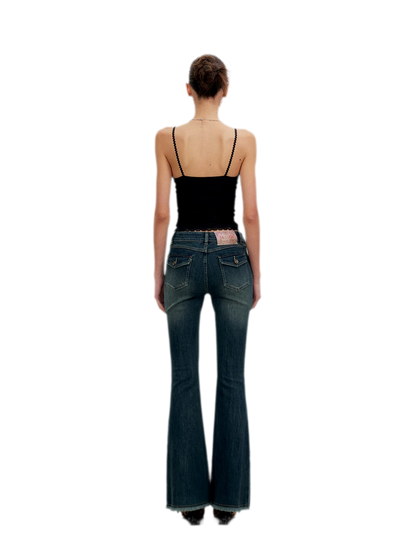 Washed Panel Flare Jeans