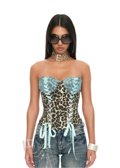 Peacock Blue Lace Deconstructed Fishbone Corset