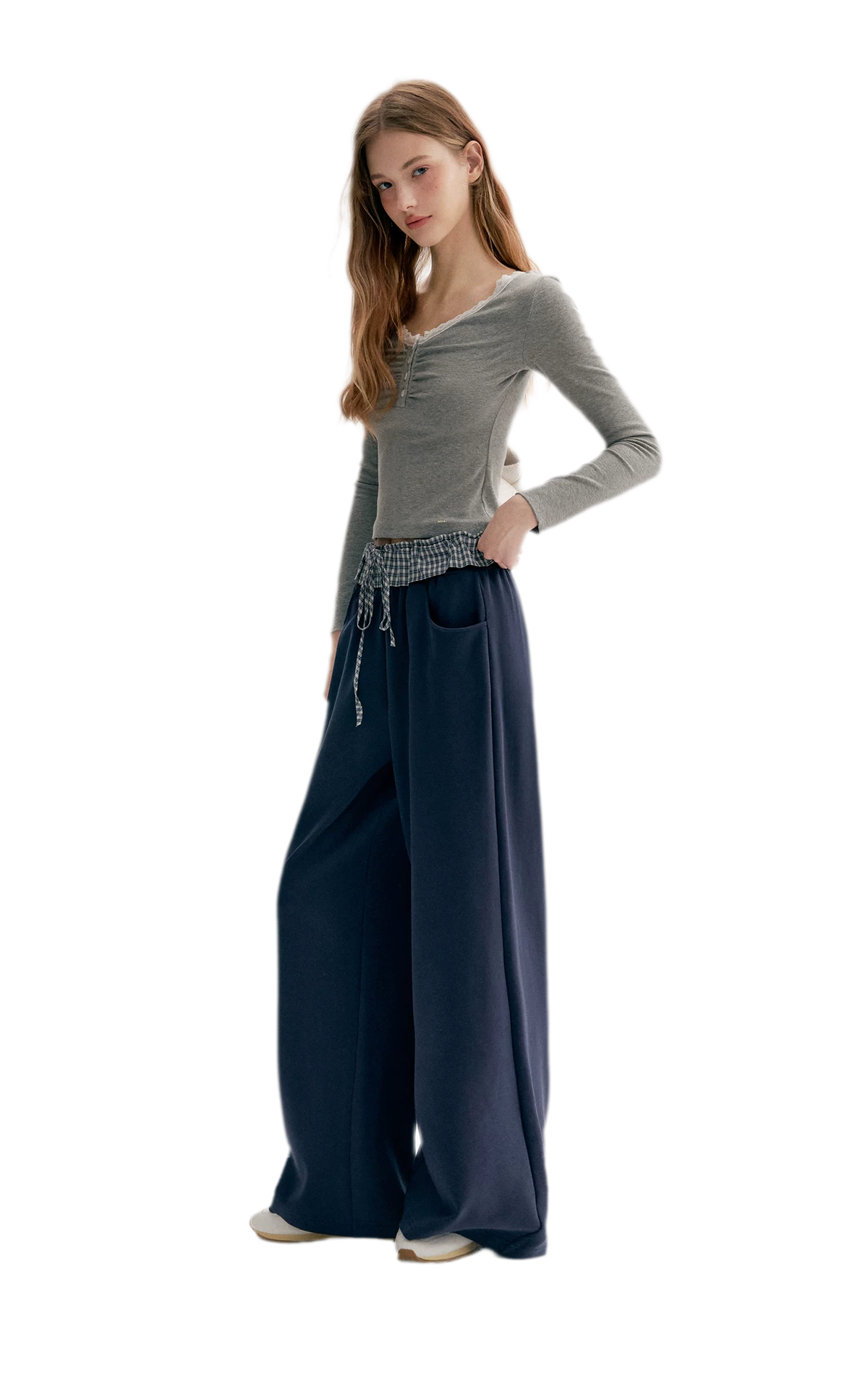 Contrast Plaid Wide Sweatpants