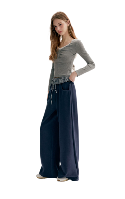 Contrast Plaid Wide Sweatpants
