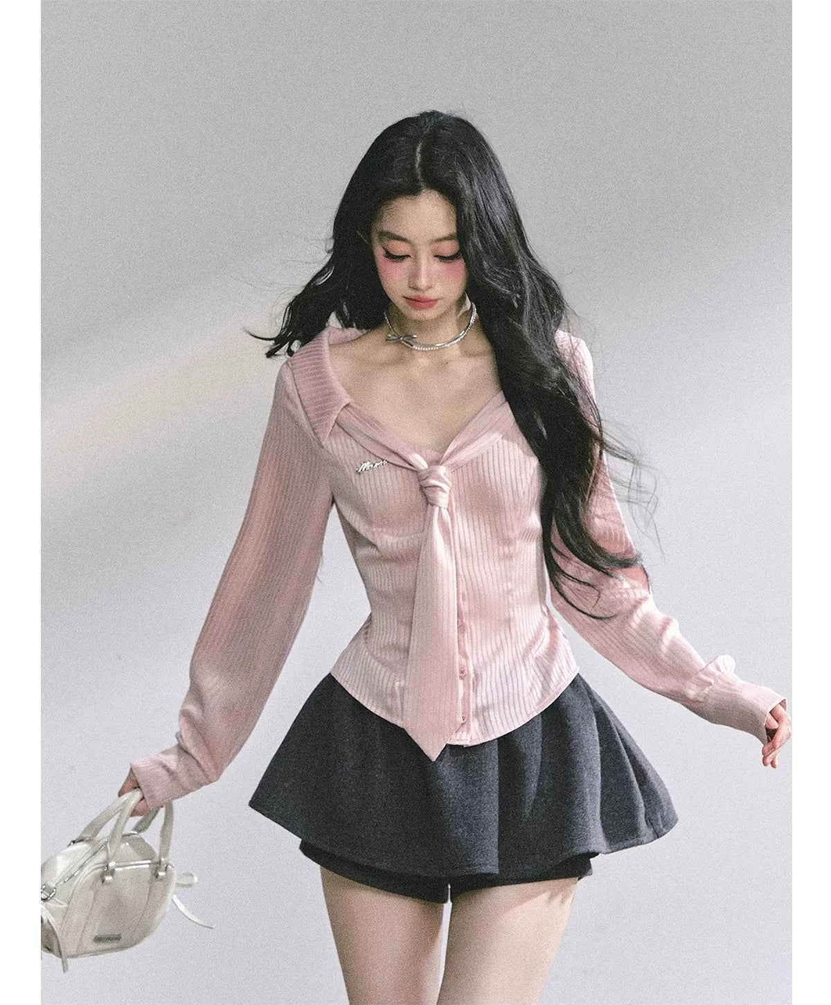Satin Striped Tie Shirt