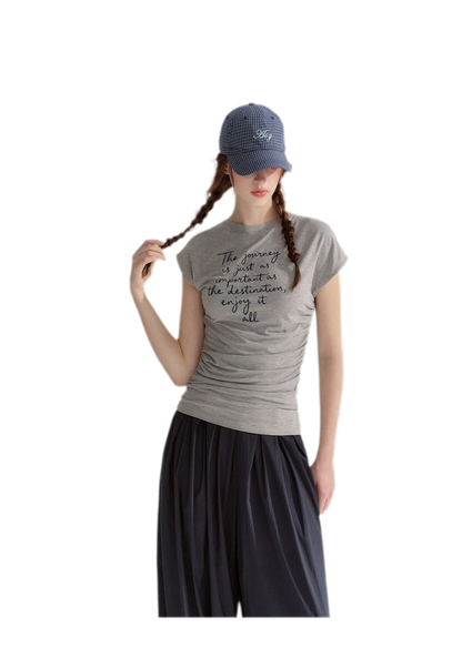Ruched Embroidered Sleeve T-Shirt