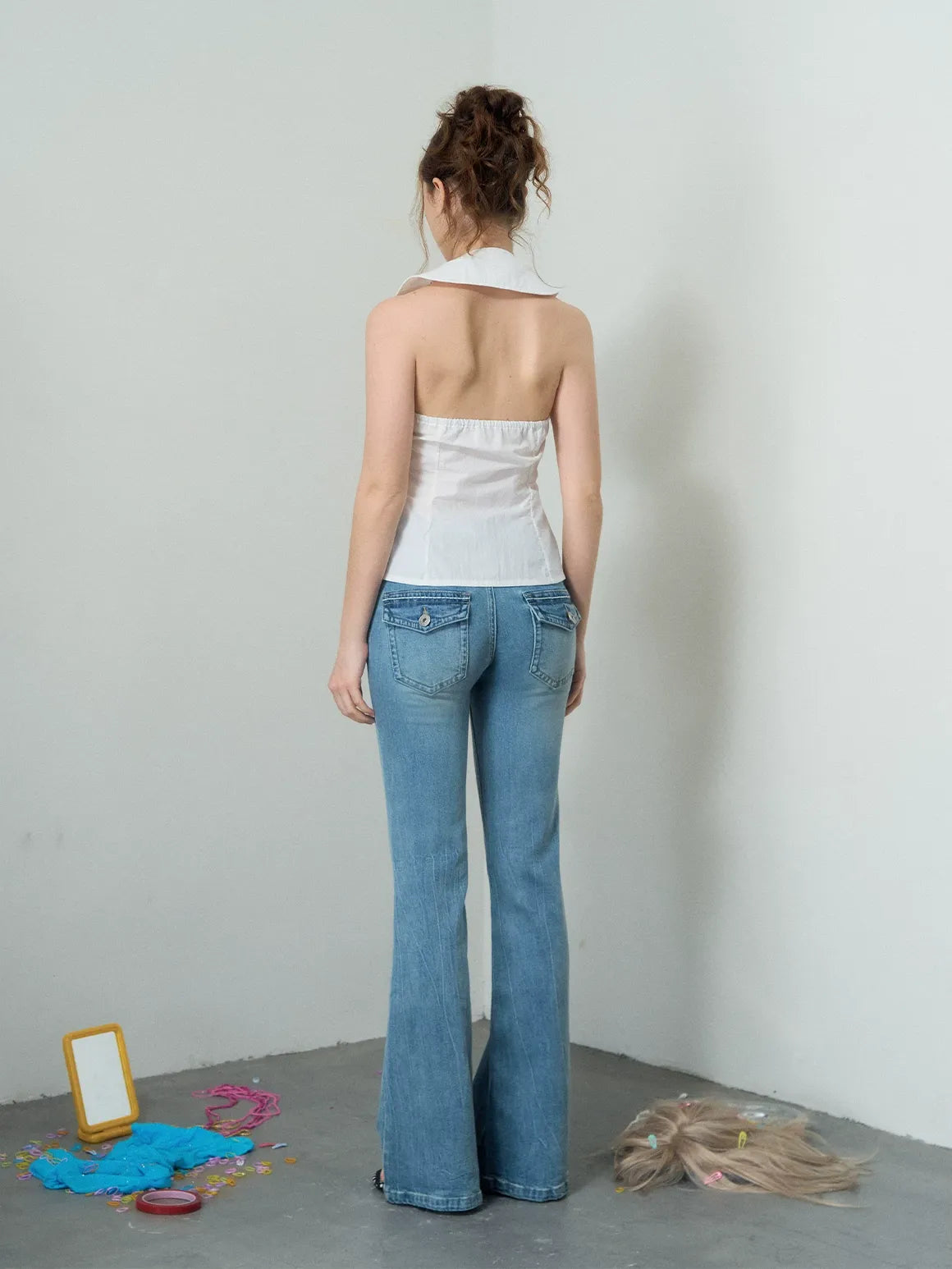Washed Low-Rise Flare Jeans