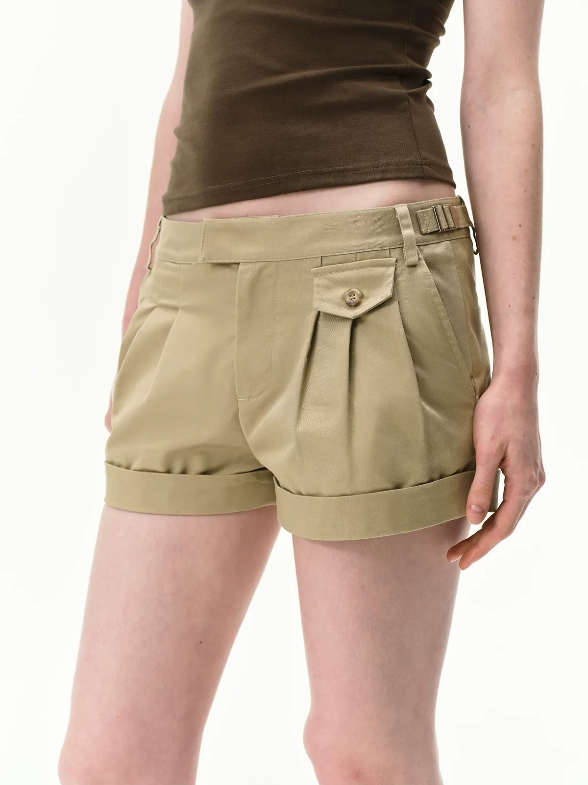 Pleated Twill Shorts