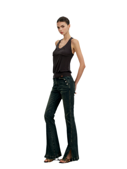 Washed Slit Flare Jeans