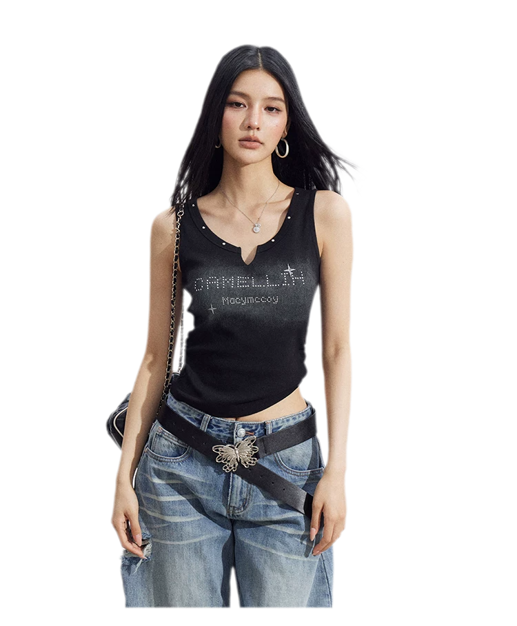 Rhinestone V-Neck Tank