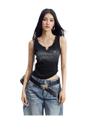 Rhinestone V-Neck Tank