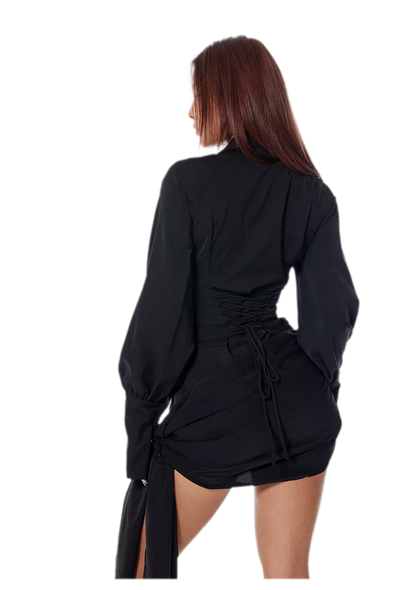 Draped Zipper Shirt Dress