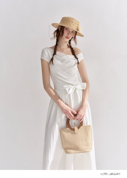 Lace-Trim Off-Shoulder Tie Dress