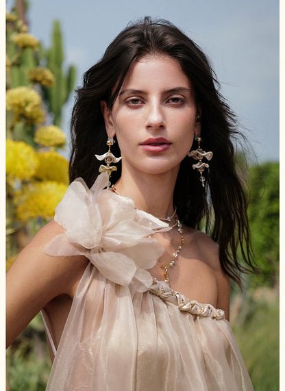 Sequined One-Shoulder Organza Dress