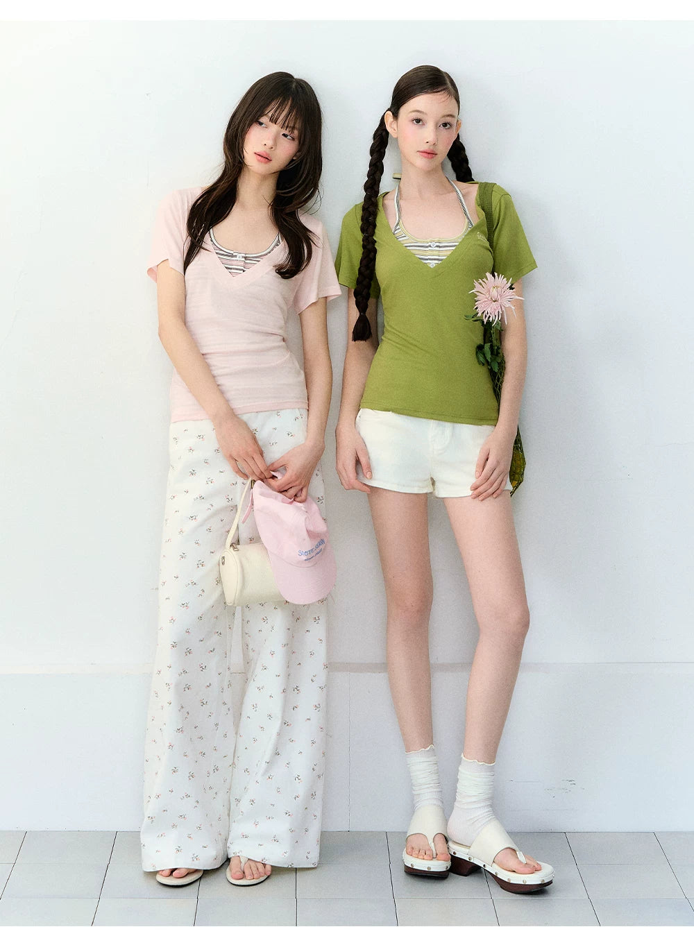 Original Lyocell Colorblock V-Neck Two-Piece Set