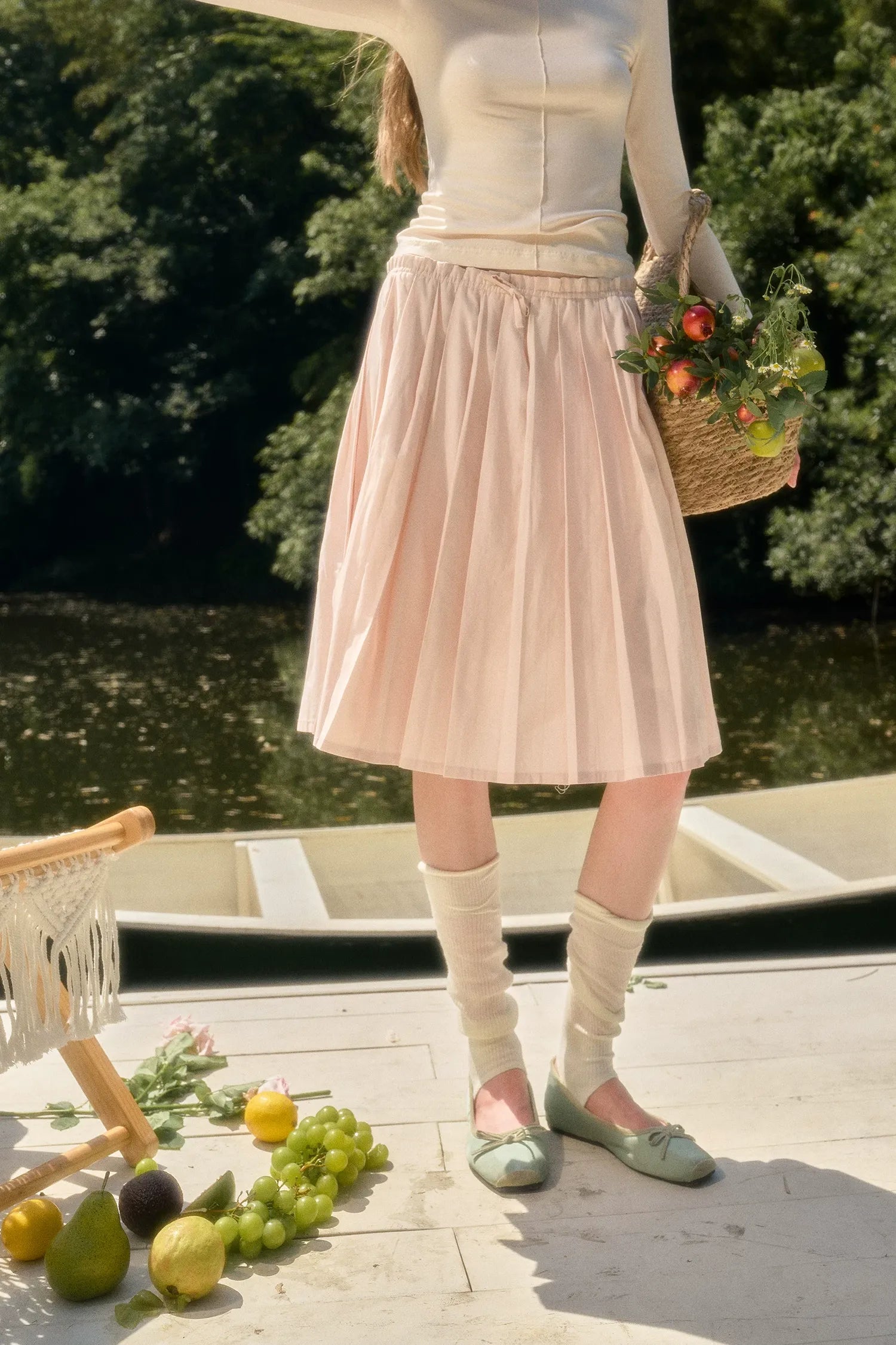 Pleated Printed A-Line Skirt