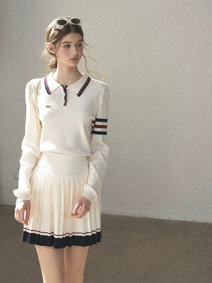 Jacquard Polo Pleated Skirt Set