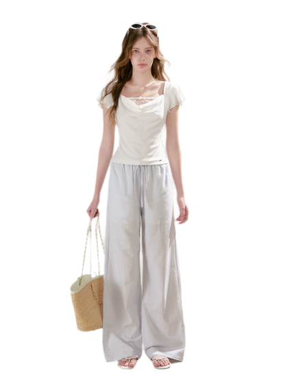 Linen Cotton Wide-Leg Trousers