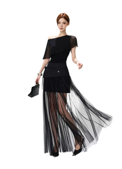 Sheer Ruffle One-Shoulder Top