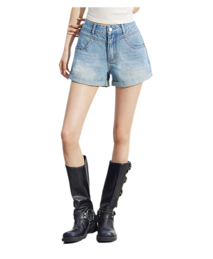 Embroidered Denim Shorts
