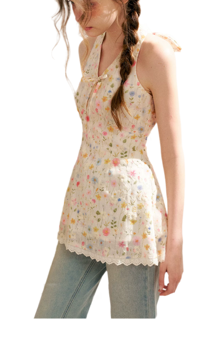 Dreamy Garden Embroidered Halter Top
