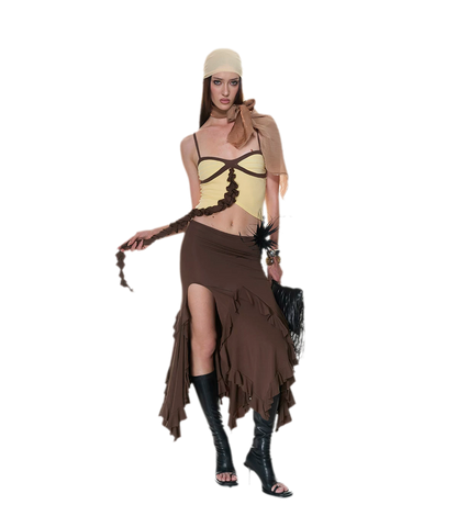 Ruched Ruffle Skirt Set